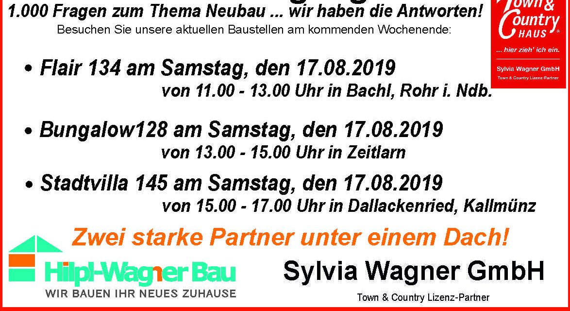 Einladung zu Hausbesichtigungen am kommenden Samstag, den 17. August 2019